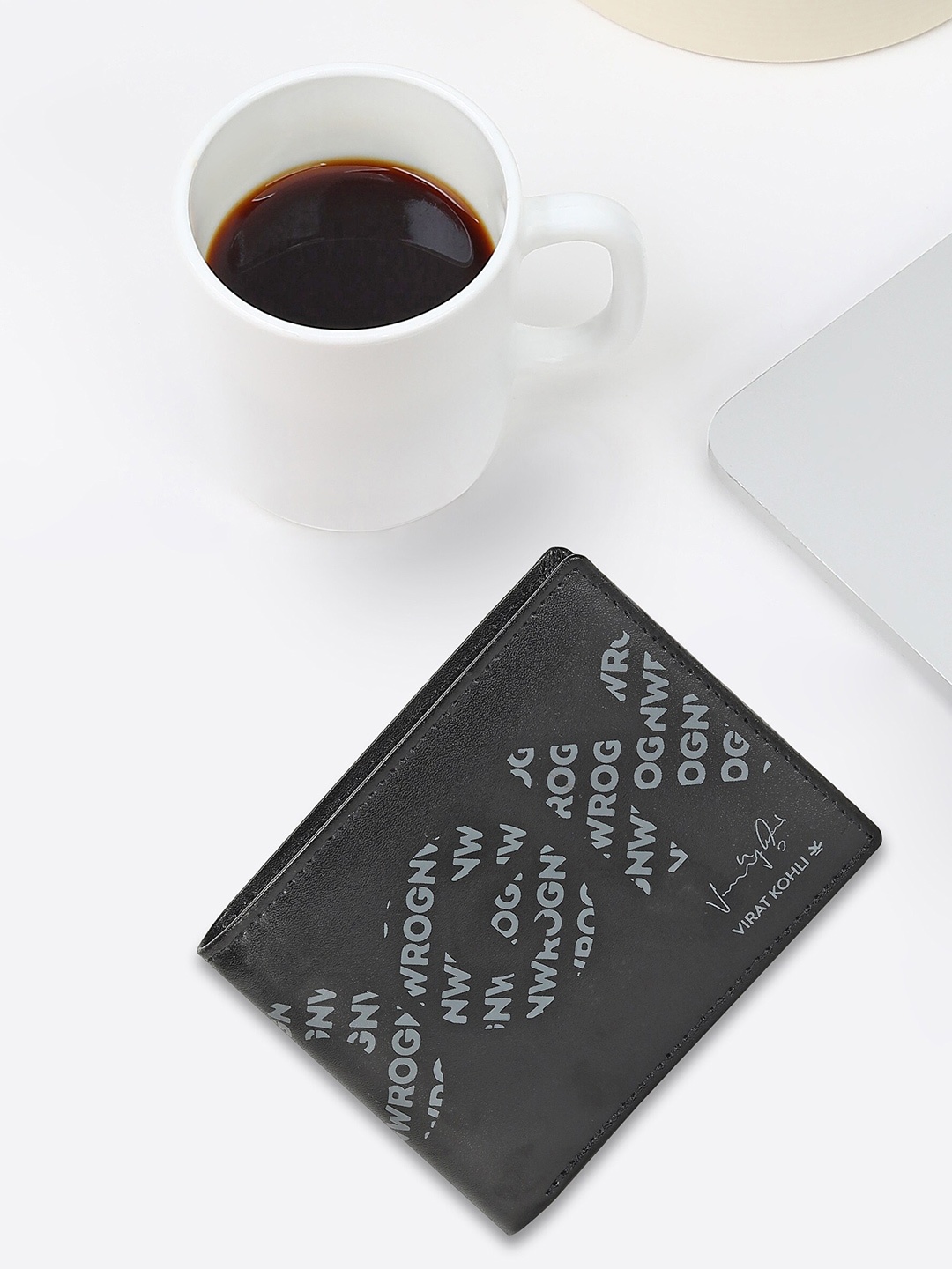 

WROGN Men Typography Printed Leather Two Fold Wallet, Black