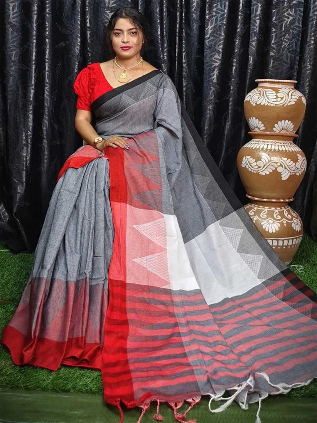 

ODETTE Woven Design Saree, Grey