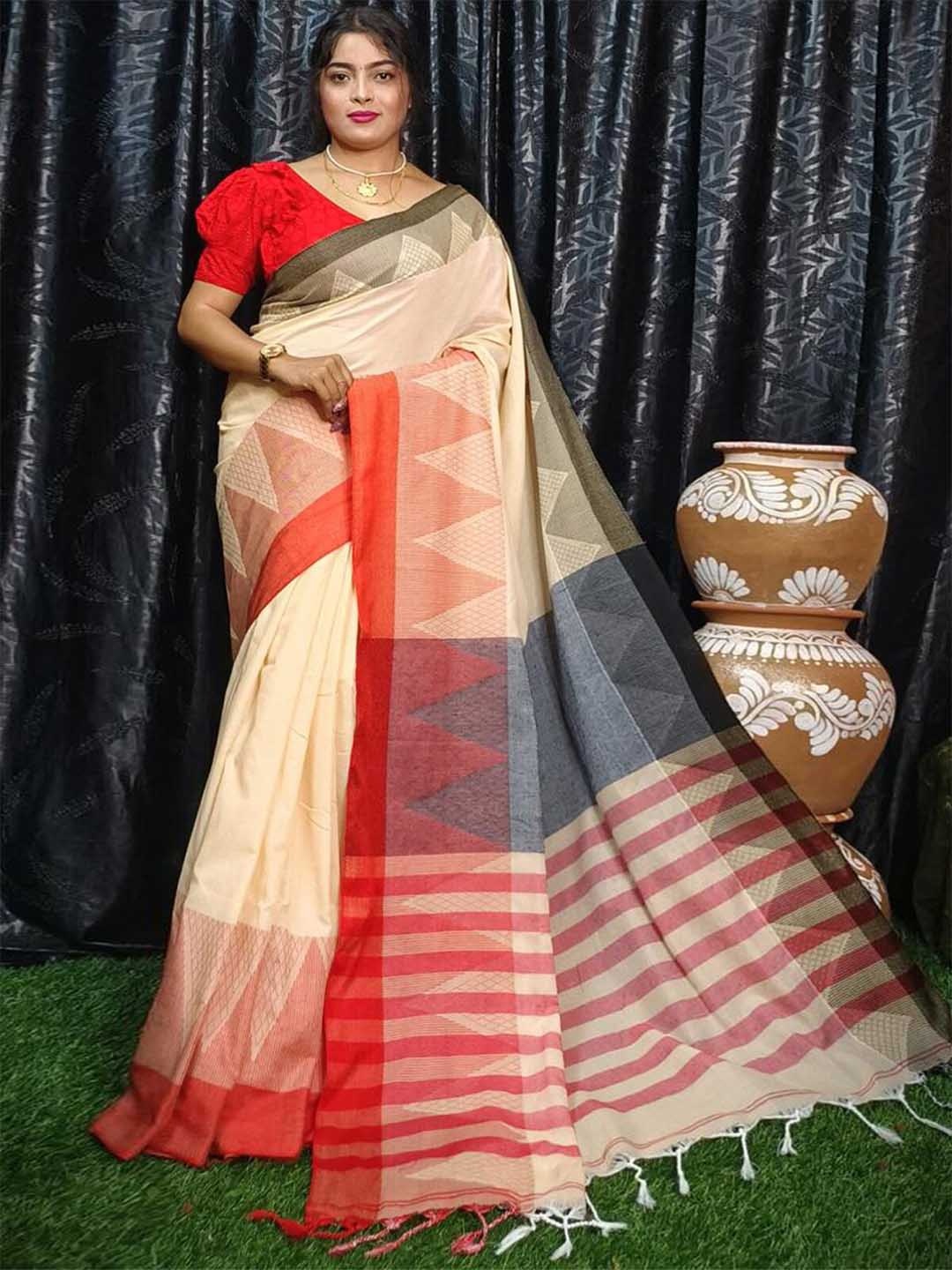 

ODETTE Woven Design Saree, Beige