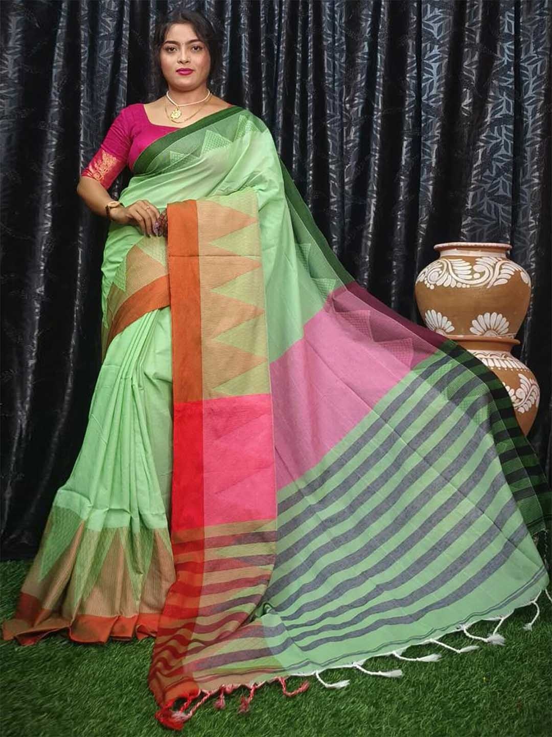 

ODETTE Woven Design Saree, Green