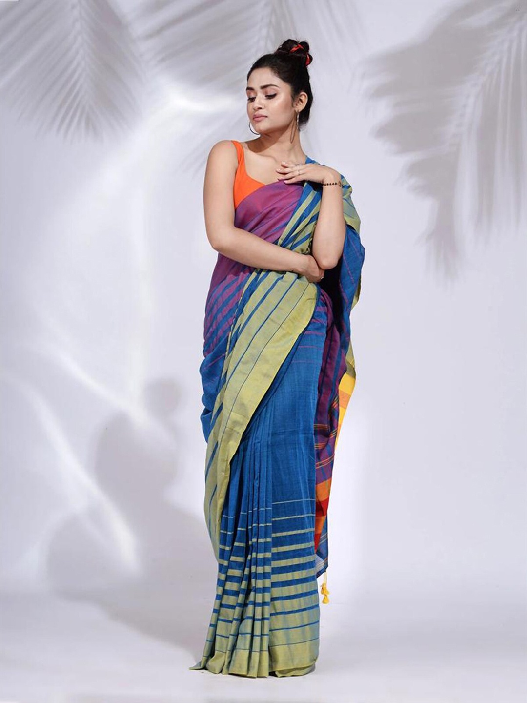 

ODETTE Striped Woven Design Saree, Blue