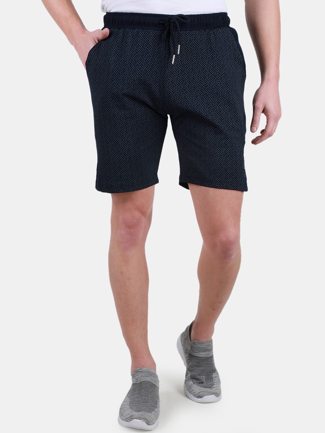 

Duke Men Geometric Printed High-Rise Cotton Sports Shorts, Blue