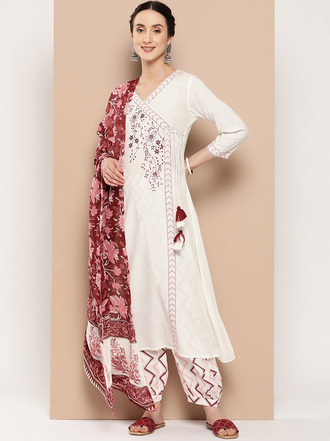 

KALINI Ethnic Motifs Embroidered Empire Thread Work Anarkali Kurta with Salwar & Dupatta, Pink