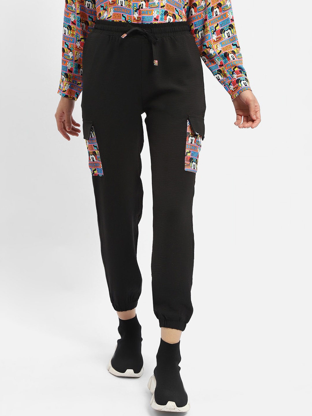 

Madame Women Mid Rise Cargo Joggers, Black