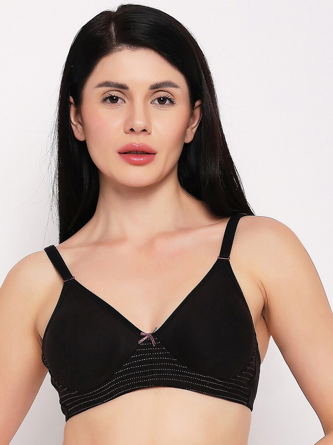 

TOFTY Embroidered T-shirt Bra Full Coverage Non Padded Spacer Cups All Day Comfort, Black