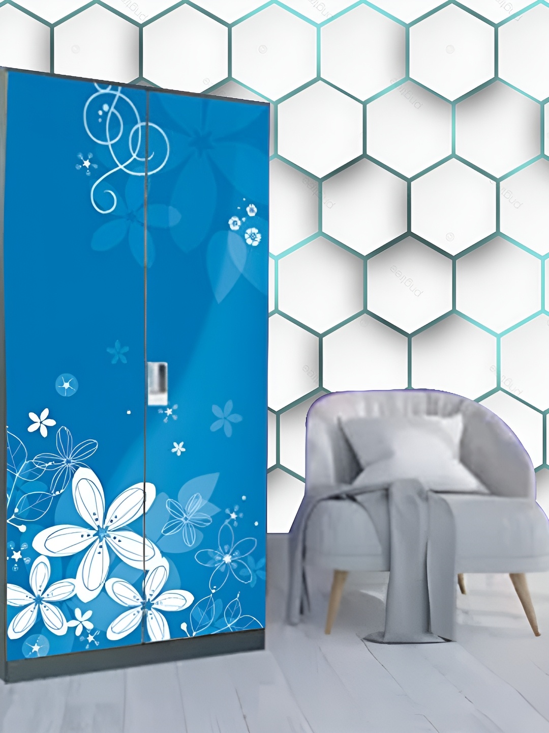 

KSHIRSA White & Blue Printed Self-Adhesive Laminated Wallpaper