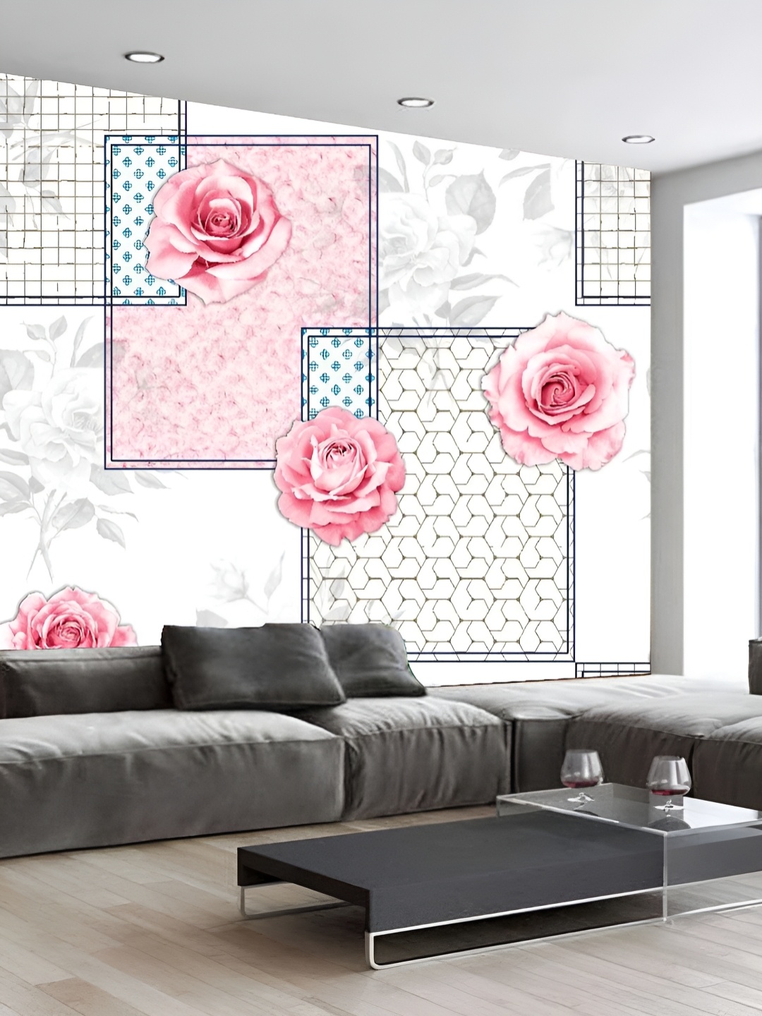 

KSHIRSA White & Pink Printed Self-Adhesive Laminated Wallpaper