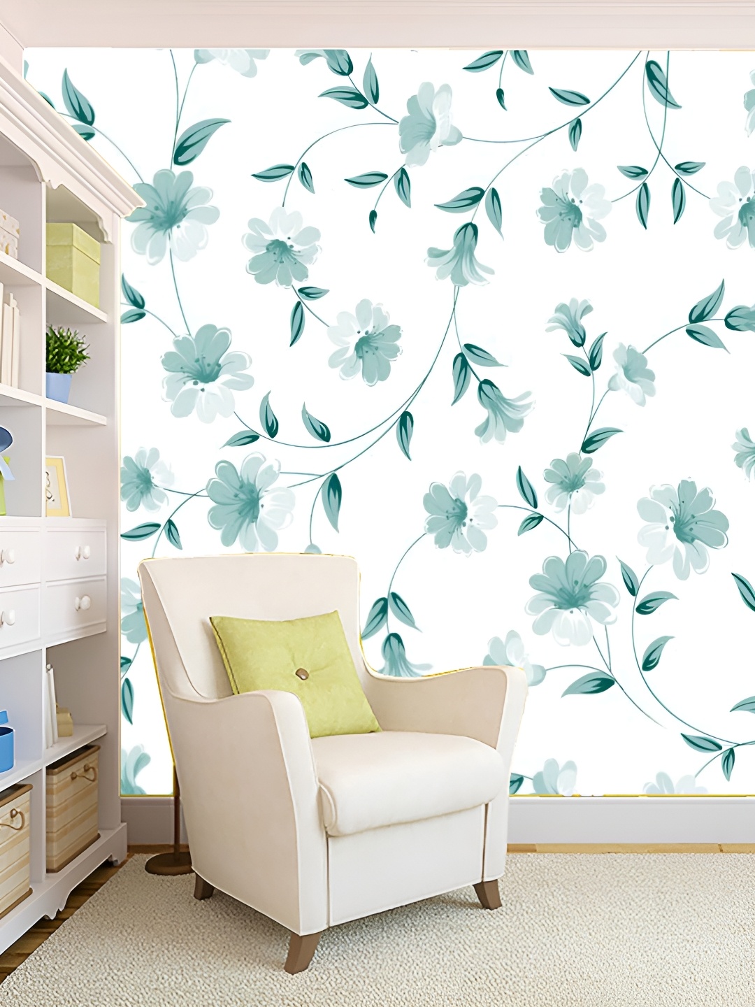 

KSHIRSA White & Green Printed Self-Adhesive Laminated Wallpaper