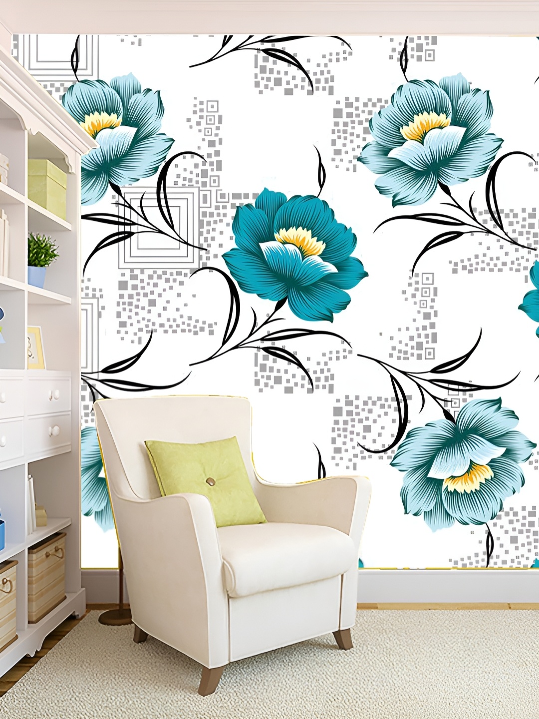 

KSHIRSA White & Blue Printed Self-Adhesive Laminated Wallpaper