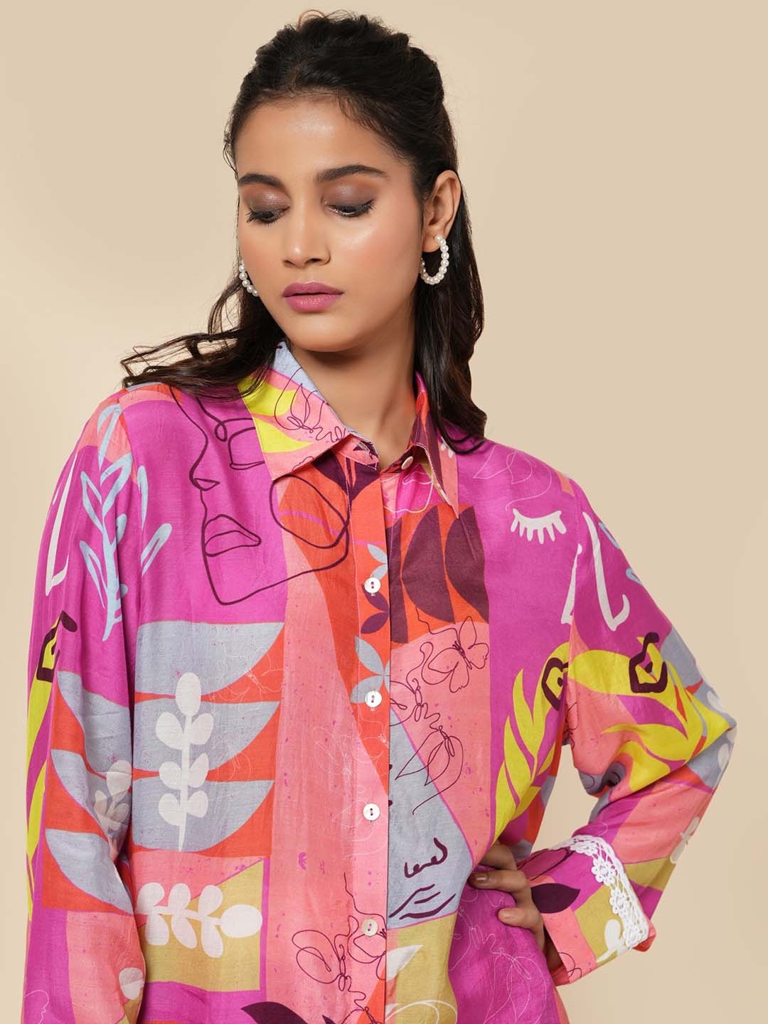 

YELLOW PARROT Printed Shirt & Trouser, Pink