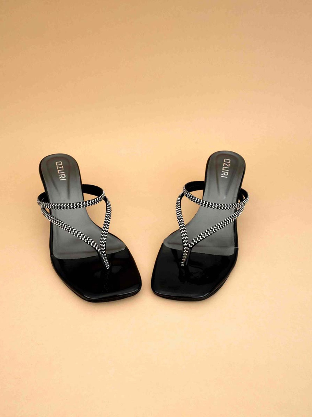 

Ozuri Embellished Open Toe Block Heel Sandals, Black