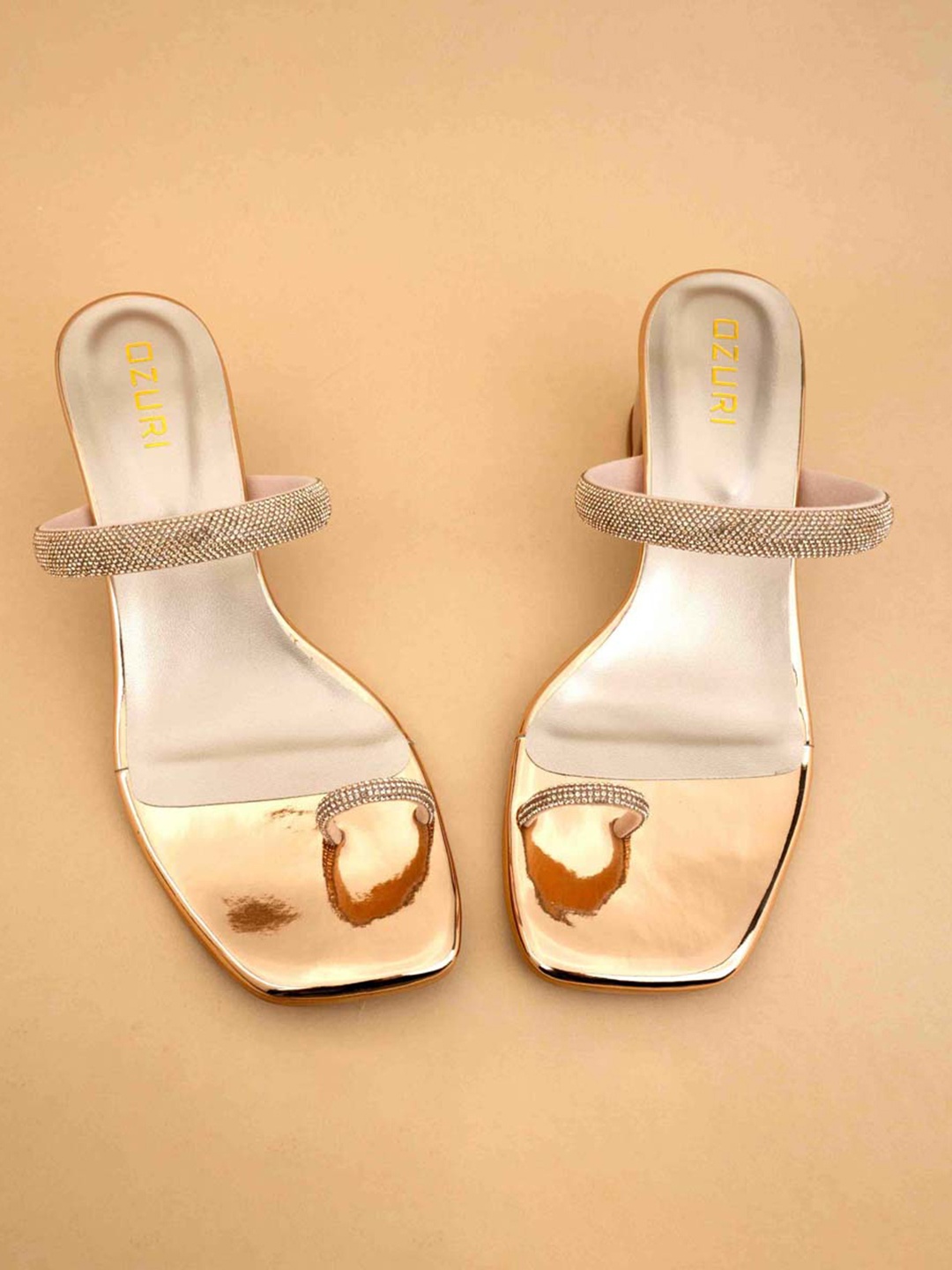 

Ozuri Embellished One Toe Block Heel Sandals, Gold