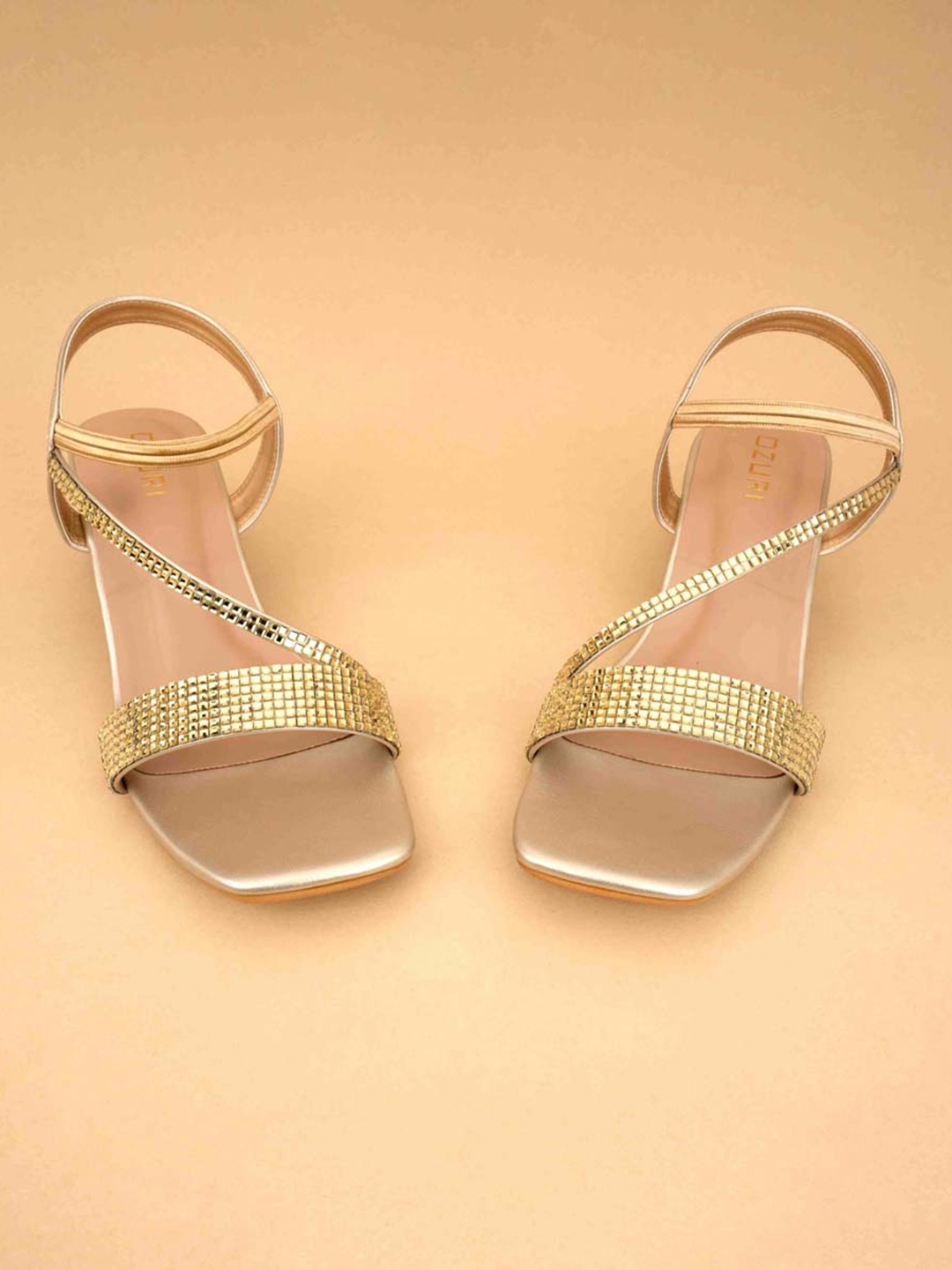 

Ozuri Embellished Open Toe Block Heel Sandals, Gold