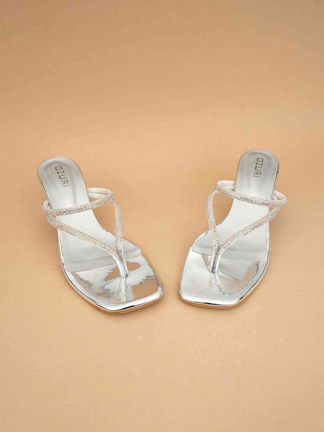 

Ozuri Embellished Open Toe Suede Block Heel Sandals, Silver