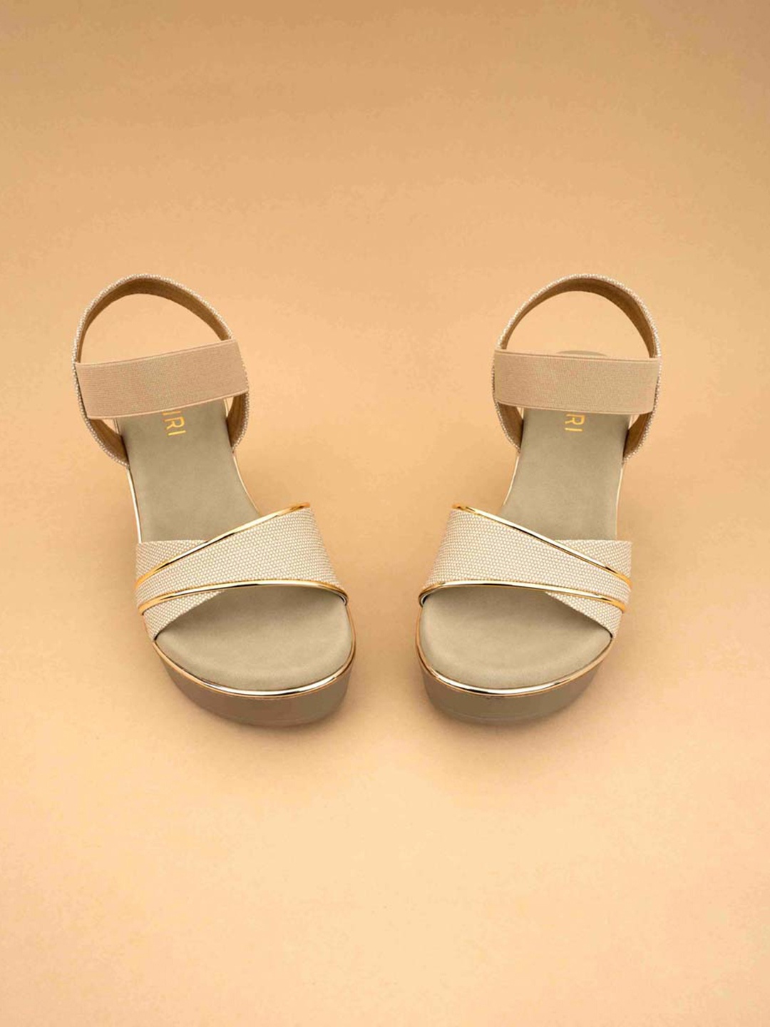 

Ozuri Textured Open Toe Block Heel Sandals, Beige