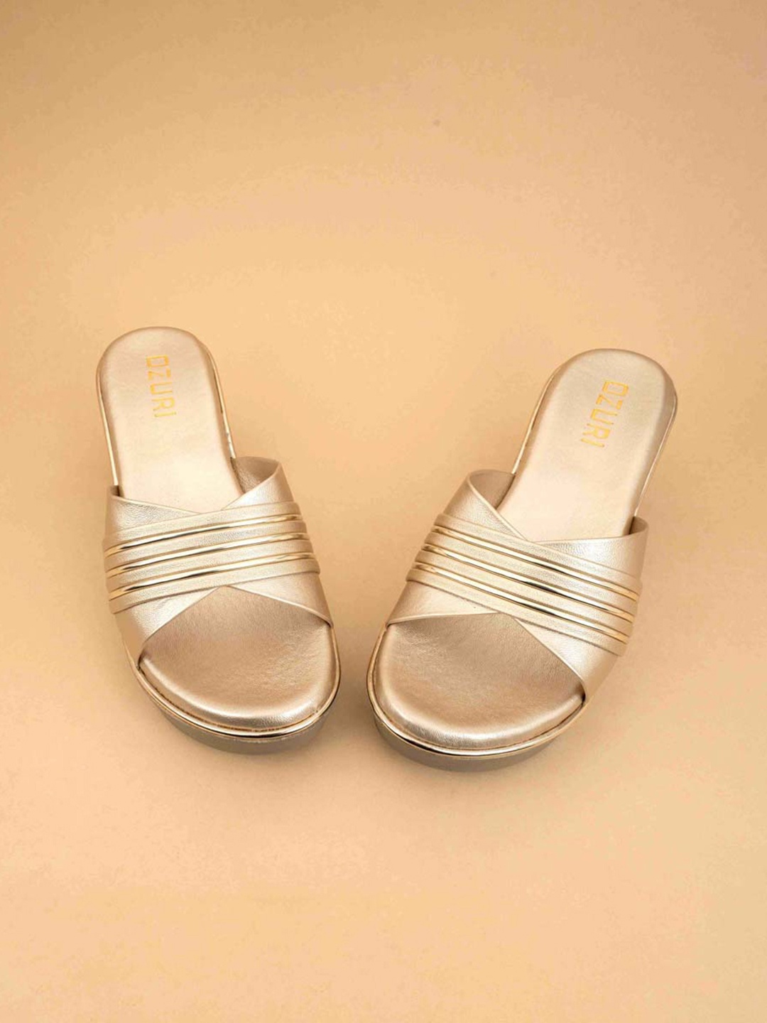 

Ozuri Striped Open Toe Wedge Heels, Gold