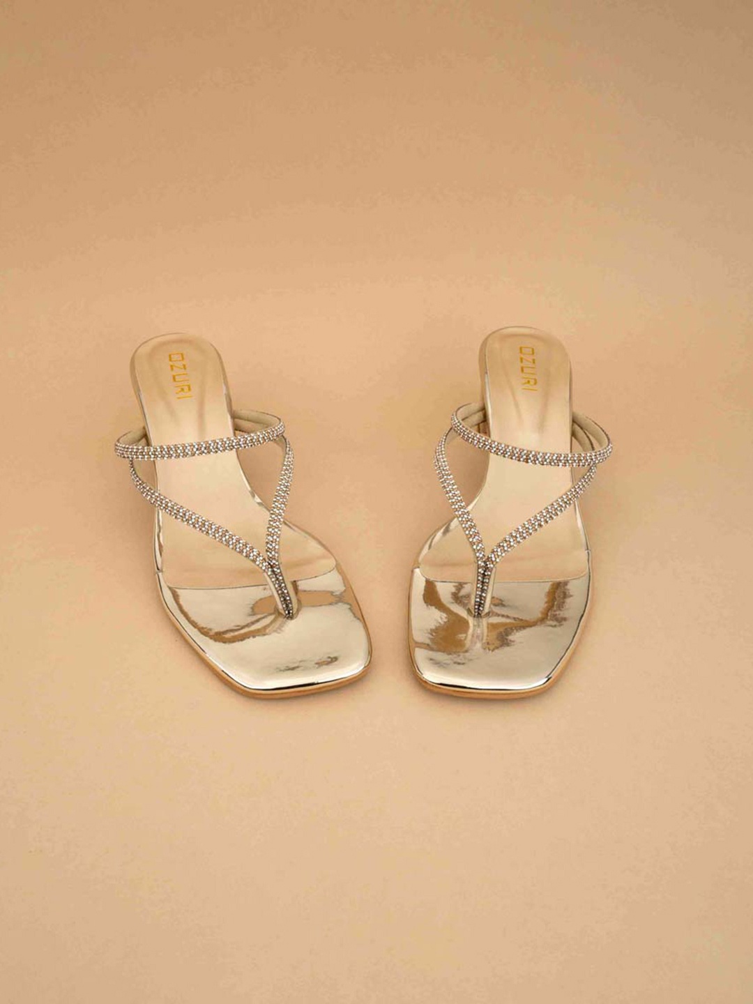 

Ozuri Embellished Open Toe Block Heel Sandals, Gold