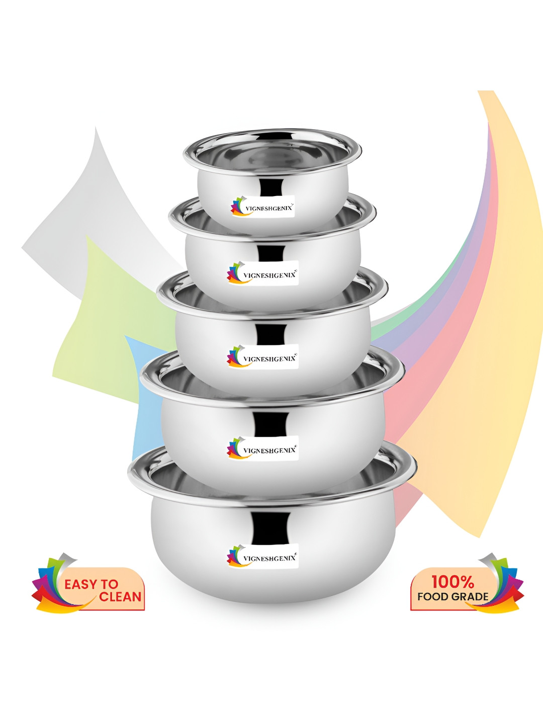 

VIGNESHGENIX Silver-Toned Stainless Steel Dishwasher Safe Cooking Handi