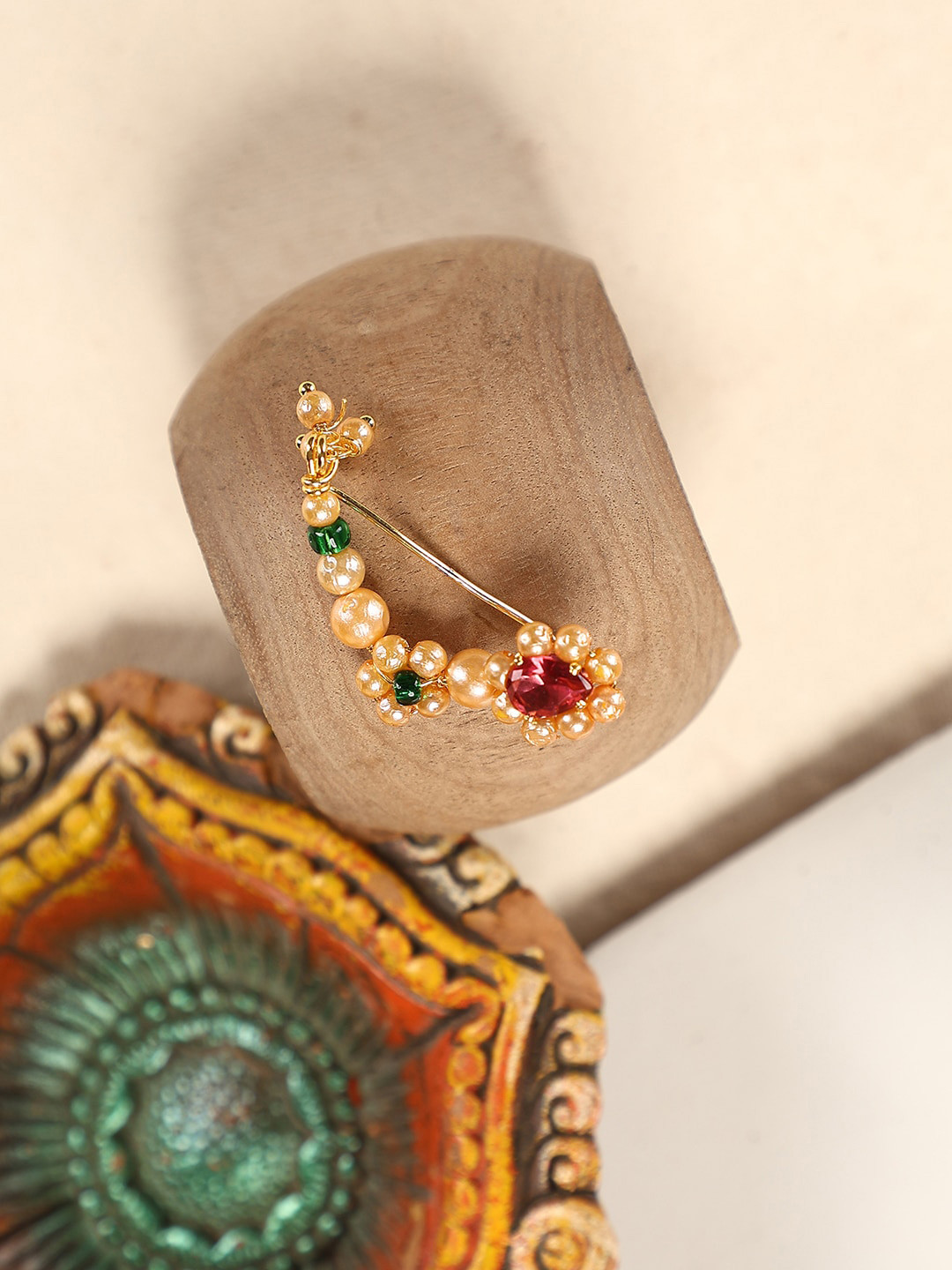 

ANIKAS CREATION Gold-Plated Cubic Zirconia-Studded & Beaded Stud Nosepin