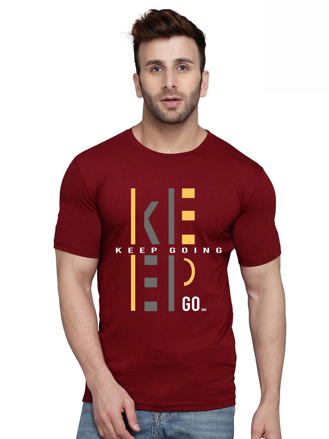 

SLOWLORIS Typography Printed Bio-Wash T-shirt, Maroon