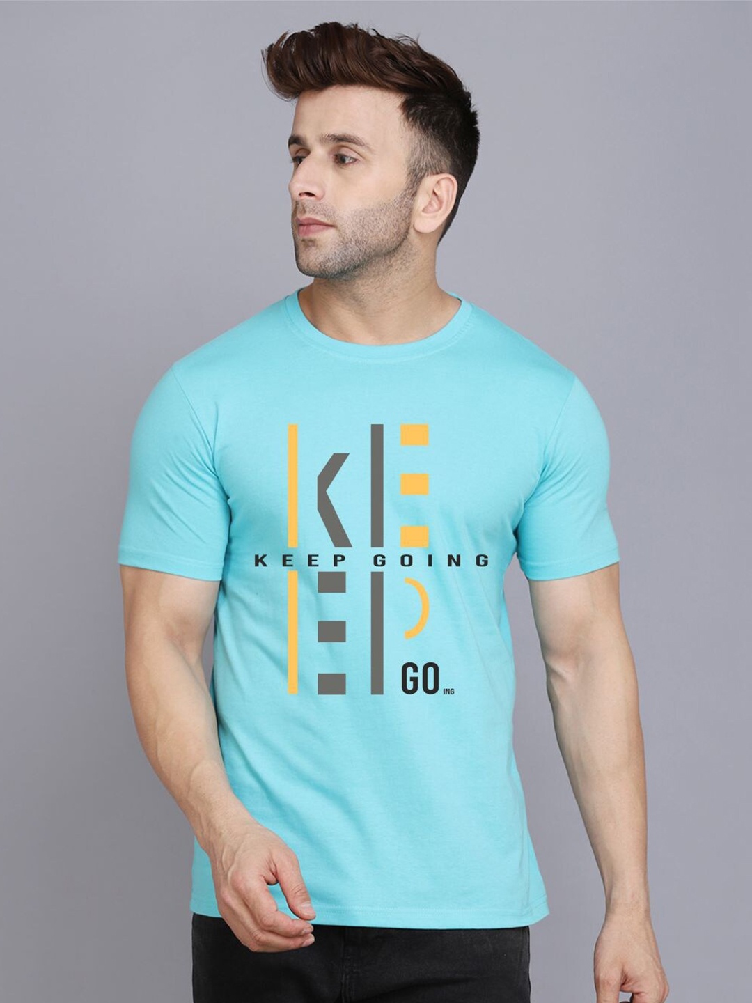 

SLOWLORIS Typography Printed Bio-Wash T-shirt, Turquoise blue