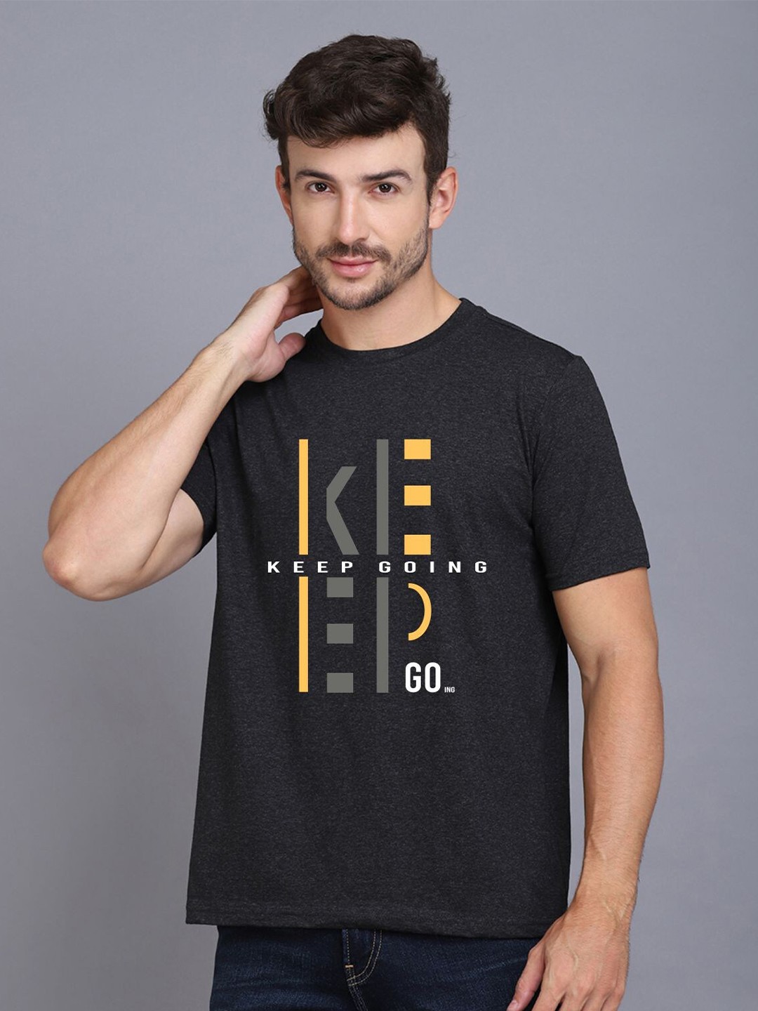 

SLOWLORIS Typography Printed Bio-Wash T-shirt, Black