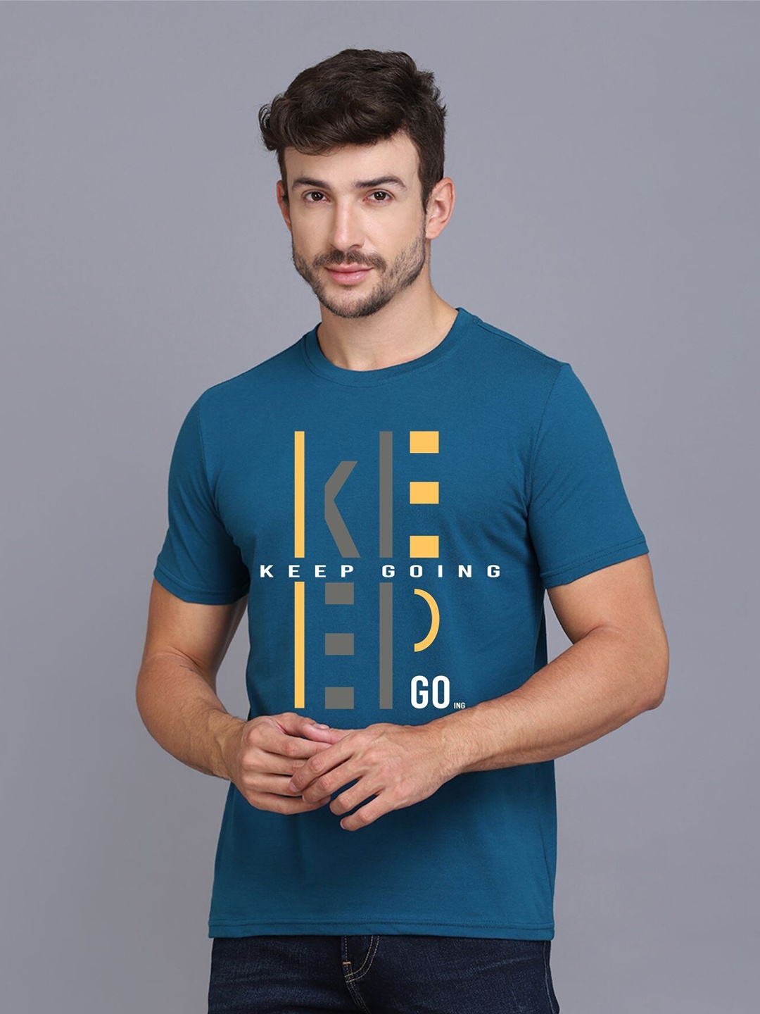 SLOWLORIS Typography Printed Bio-Wash T-shirt, Teal