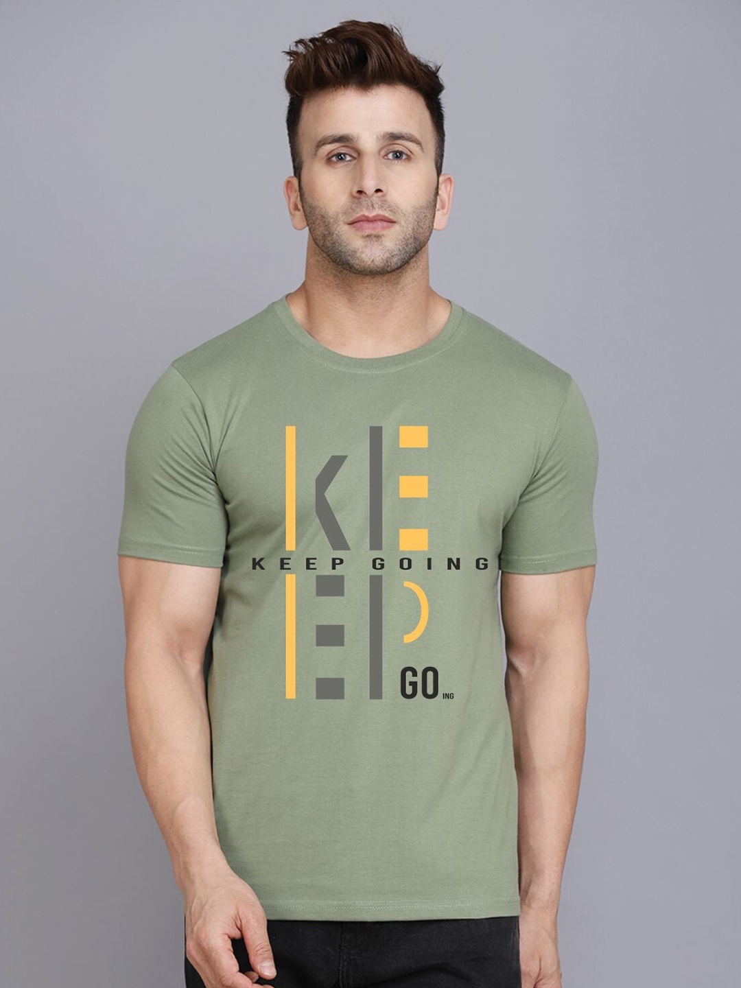 

SLOWLORIS Typography Printed Bio-Wash T-shirt, Green