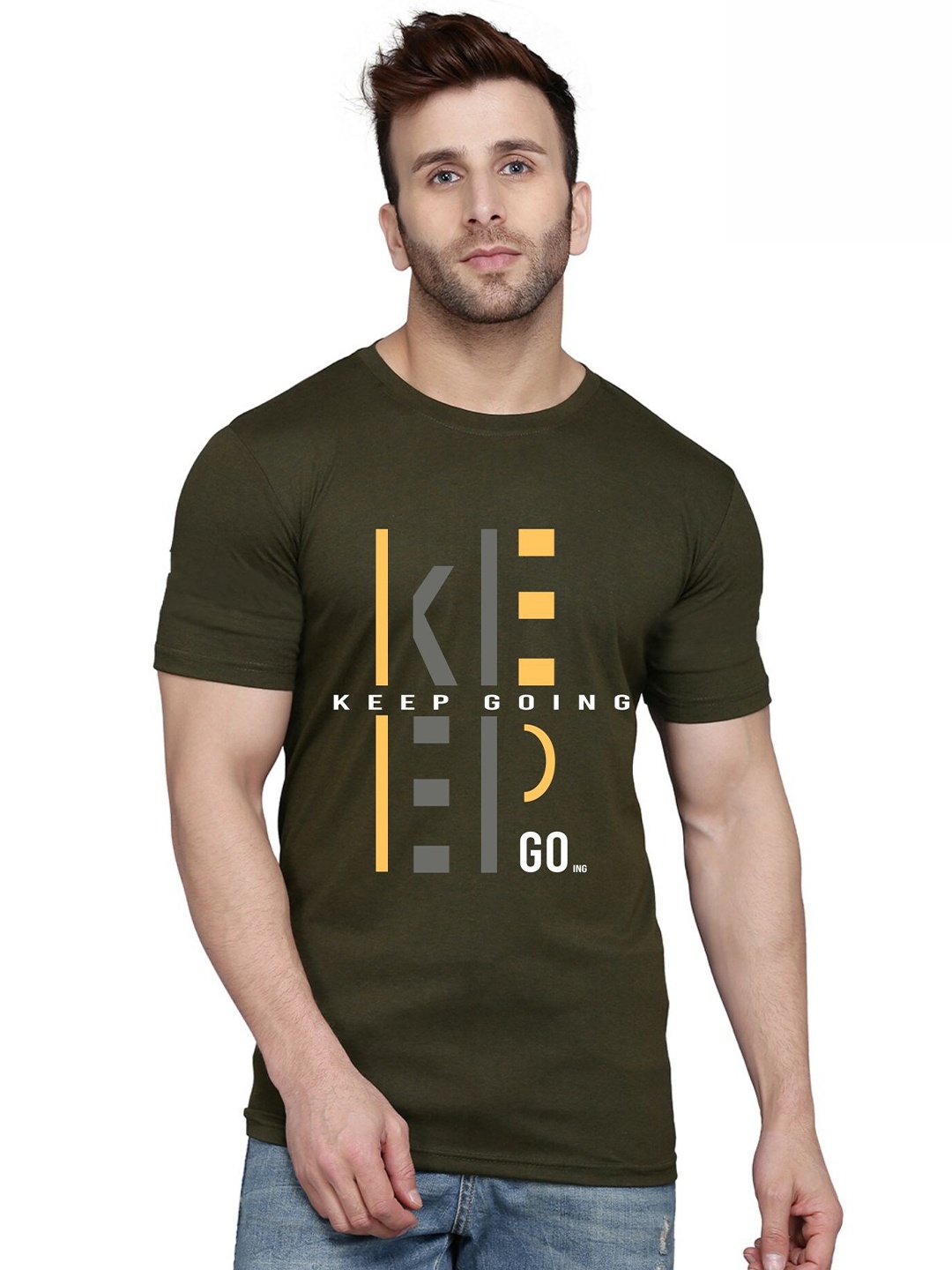 

SLOWLORIS Typography Printed Bio-Wash T-shirt, Olive