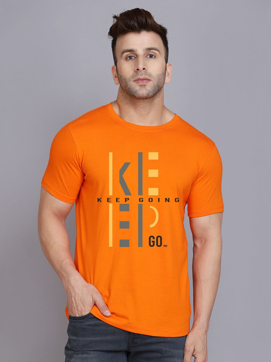 

SLOWLORIS Typography Printed Bio-Wash T-shirt, Orange