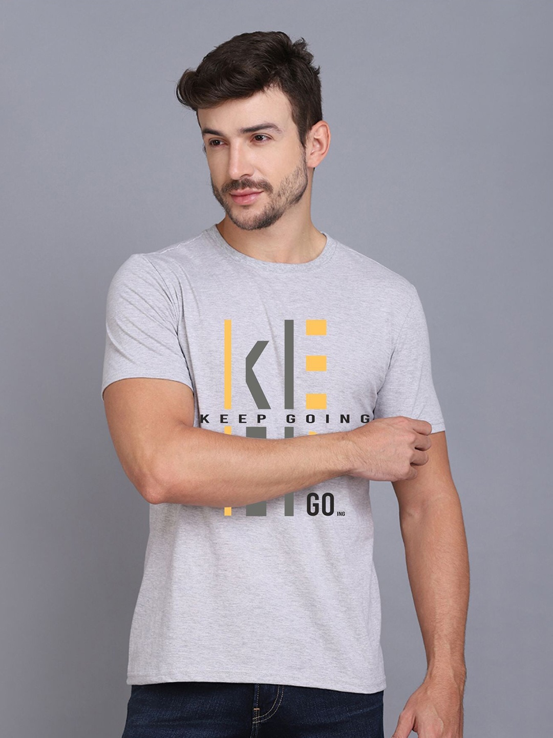 

SLOWLORIS Typography Printed Bio-Wash T-shirt, Grey
