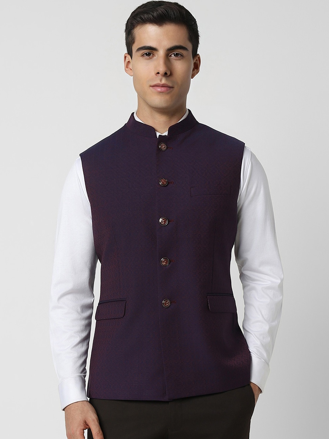 

Van Heusen Printed Slim Fit Nehru Jacket, Purple