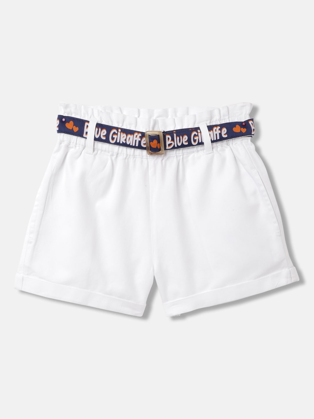 

Blue Giraffe Girls Mid Rise Pure Cotton Shorts, White