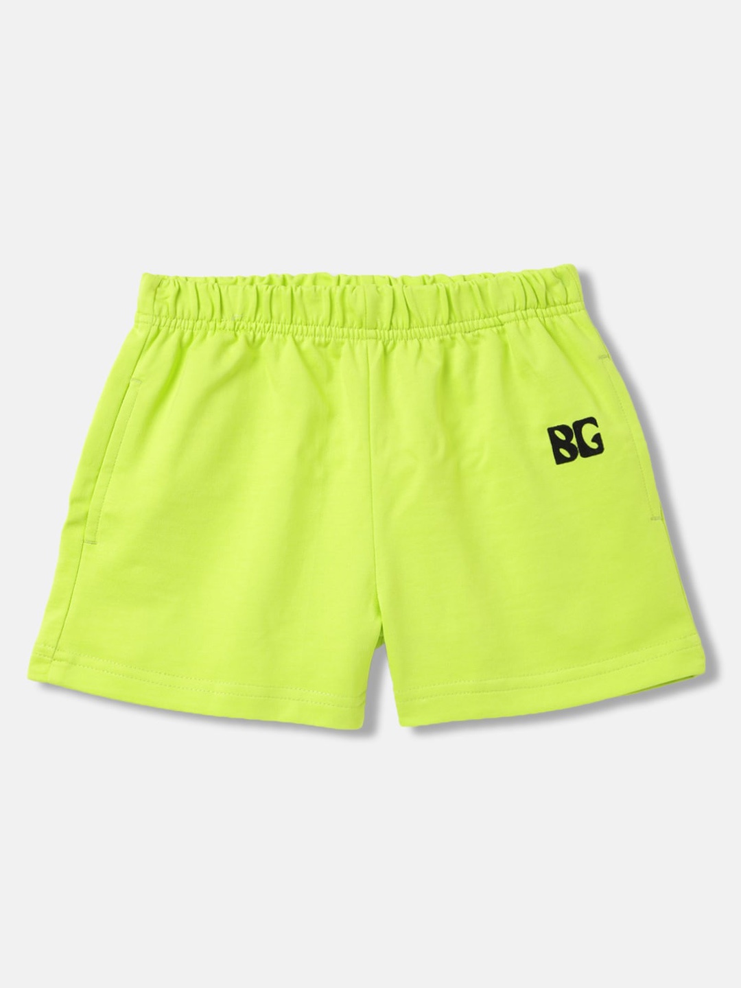 

Blue Giraffe Girls Mid Rise Pure Cotton Shorts, Green