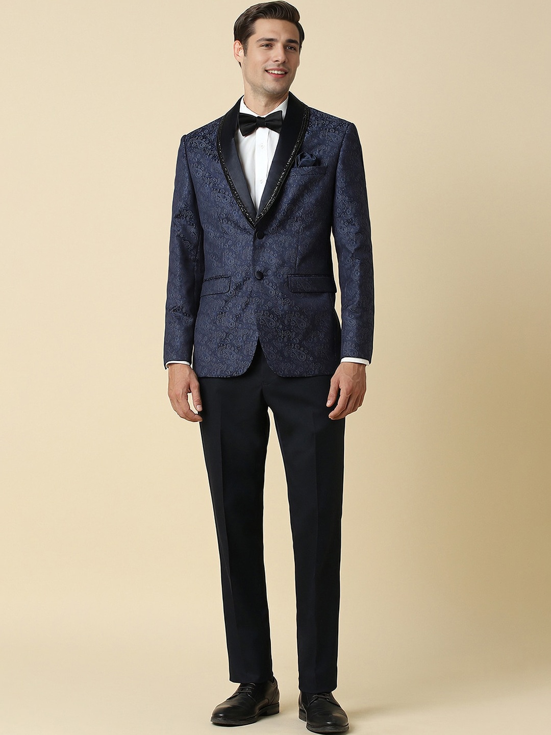 

Allen Solly Printed Slim-Fit Two Piece Party Suit, Navy blue