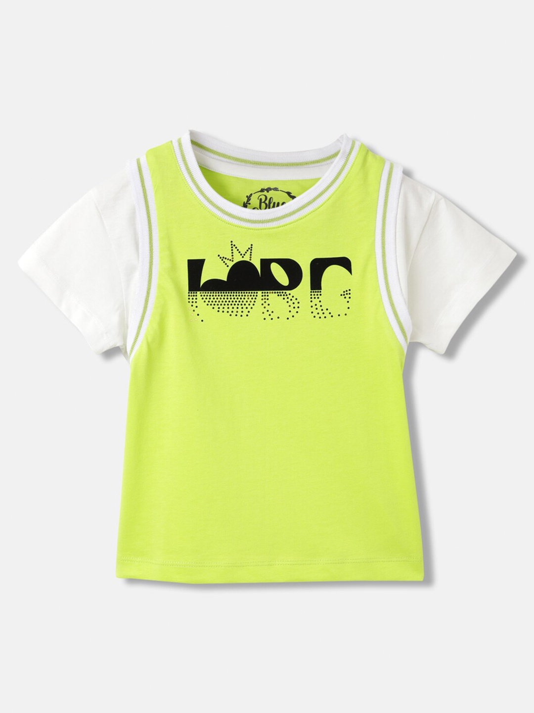 

Blue Giraffe Girls Typography Printed Round Neck Cotton T-shirt, Green