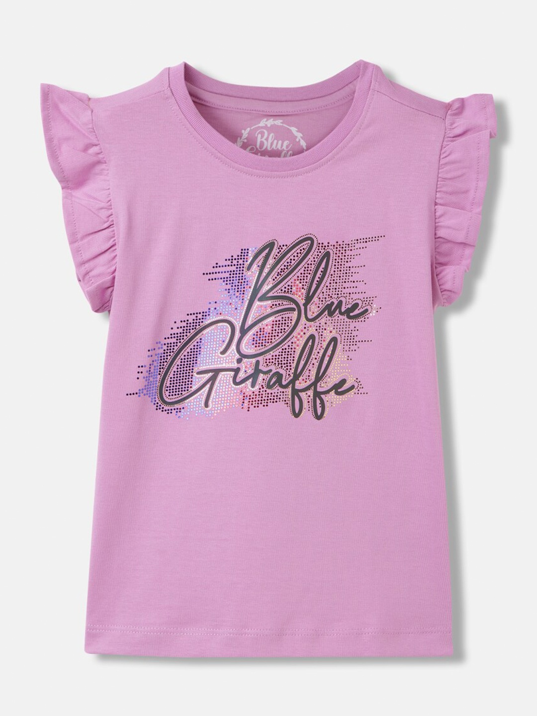 

Blue Giraffe Girls Typography Printed Round Neck Cotton T-shirt, Purple