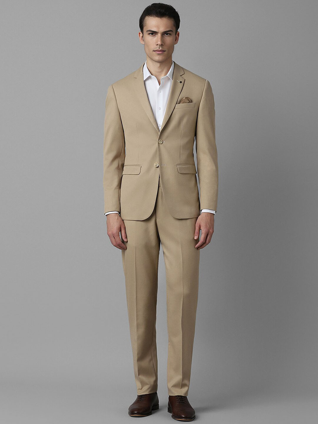 

Louis Philippe Self Design Slim-Fit Single-Breasted Two-Piece Formal Suit, Khaki