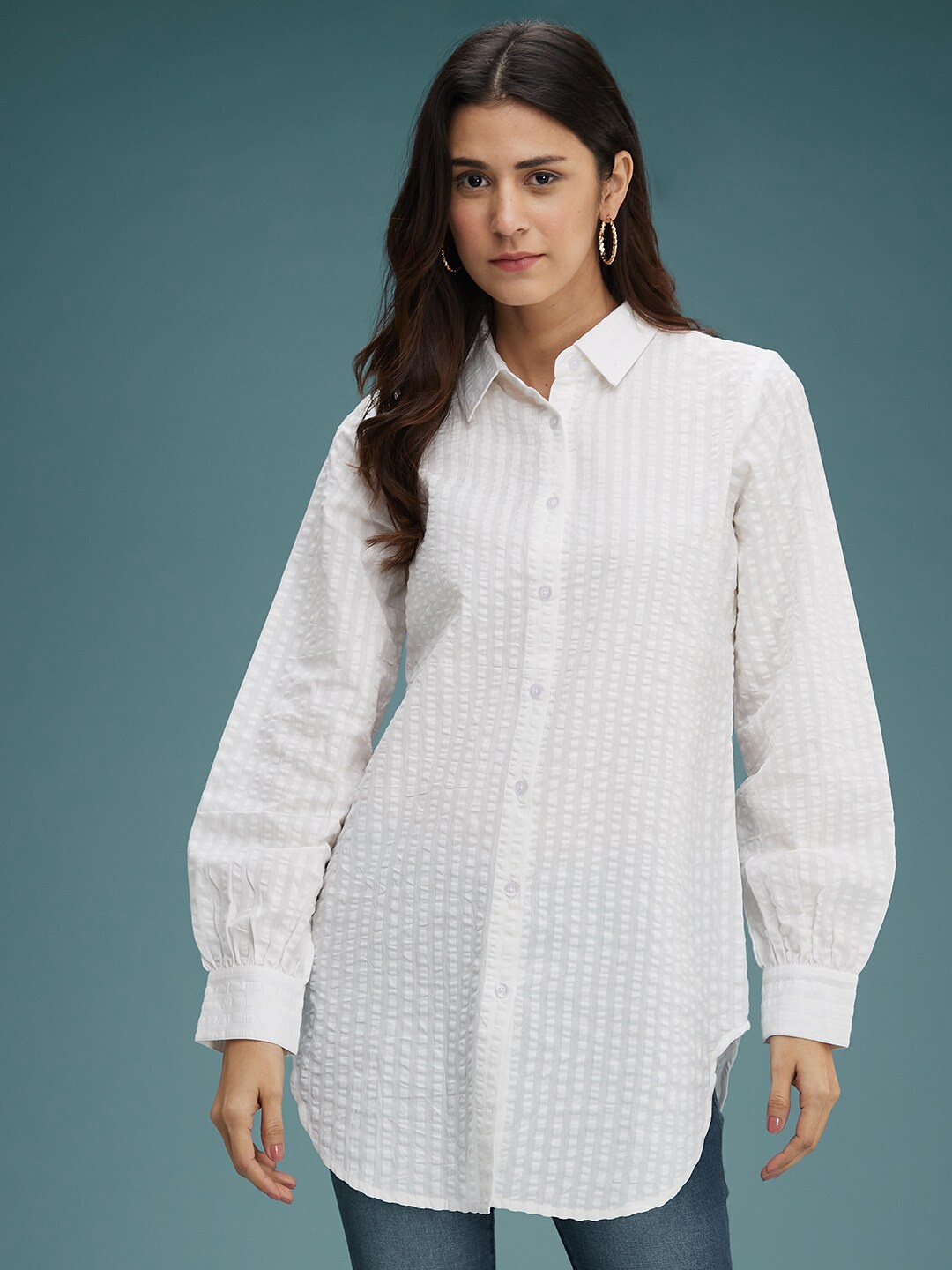

DressBerry White Opaque Printed Casual Shirt