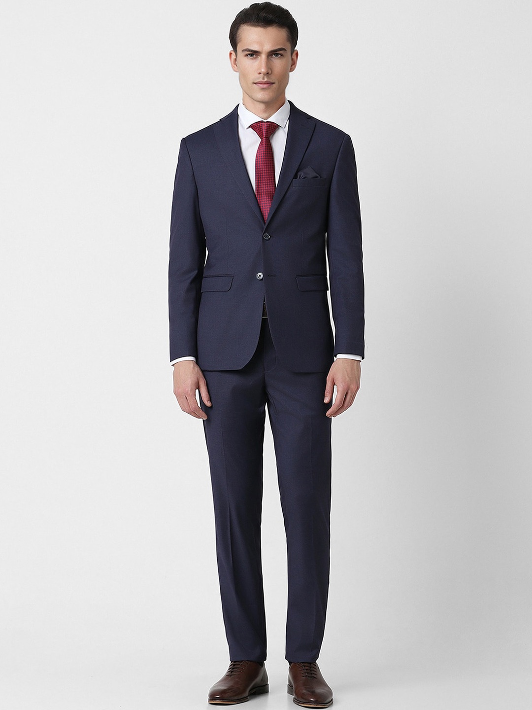 

Peter England Elite Slim-Fit Single-Breasted Two-Piece Formal Suit, Navy blue