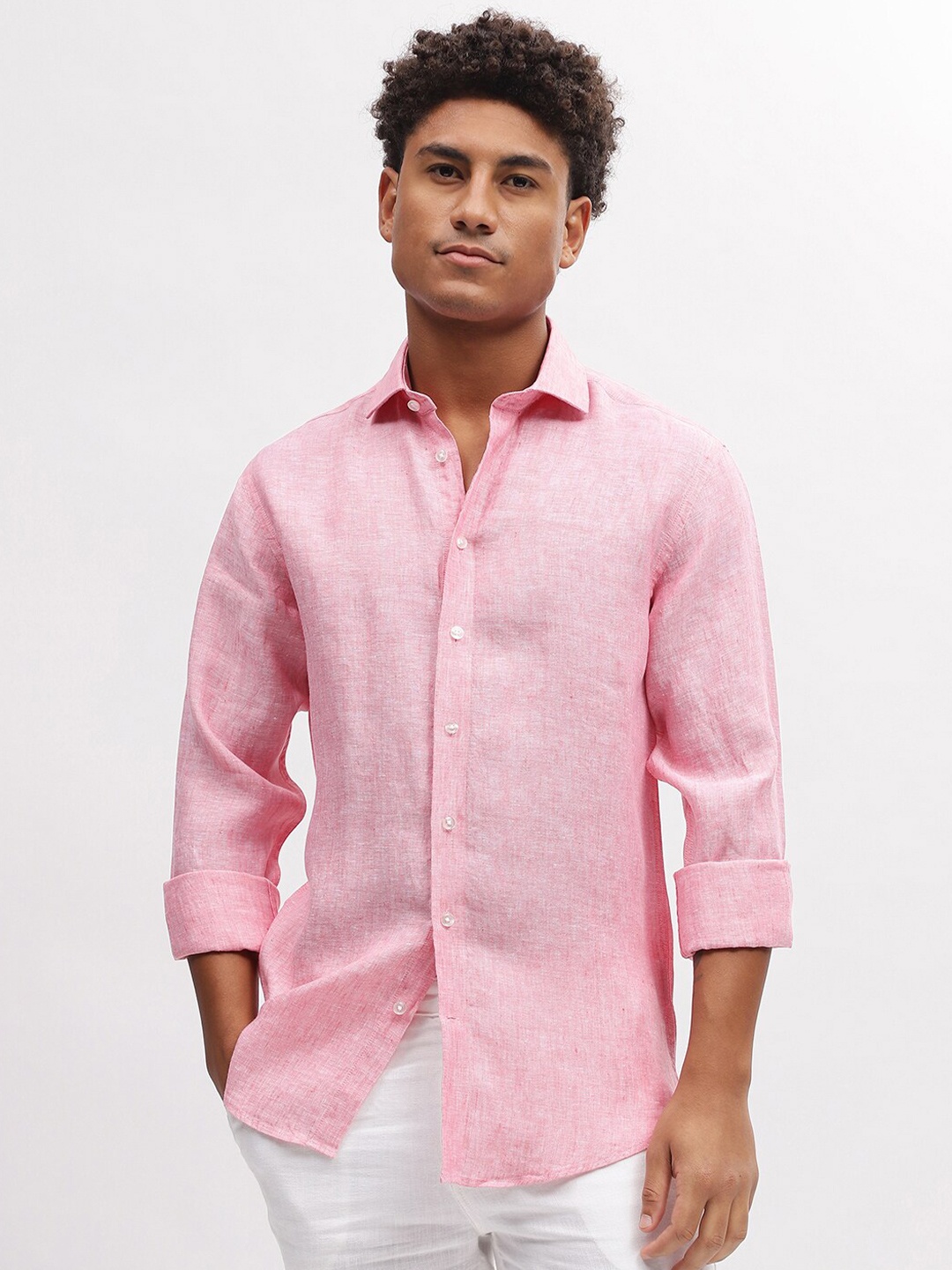 

Bruun & Stengade Slim Fit Cutaway Collar Casual Linen Shirt, Pink