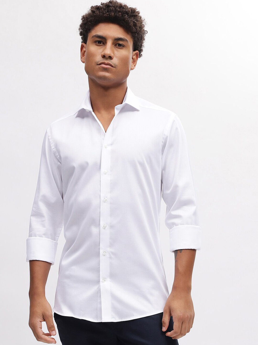

Bruun & Stengade Slim Fit Cutaway Collar Casual Pure Cotton Shirt, White