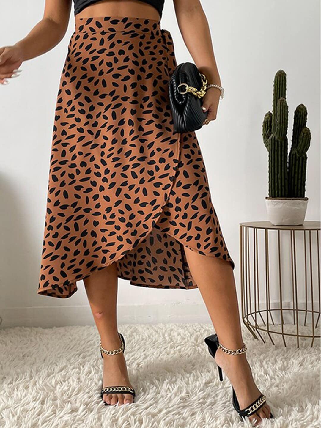 

StyleCast x Revolte Printed Wrap Midi Skirt, Brown