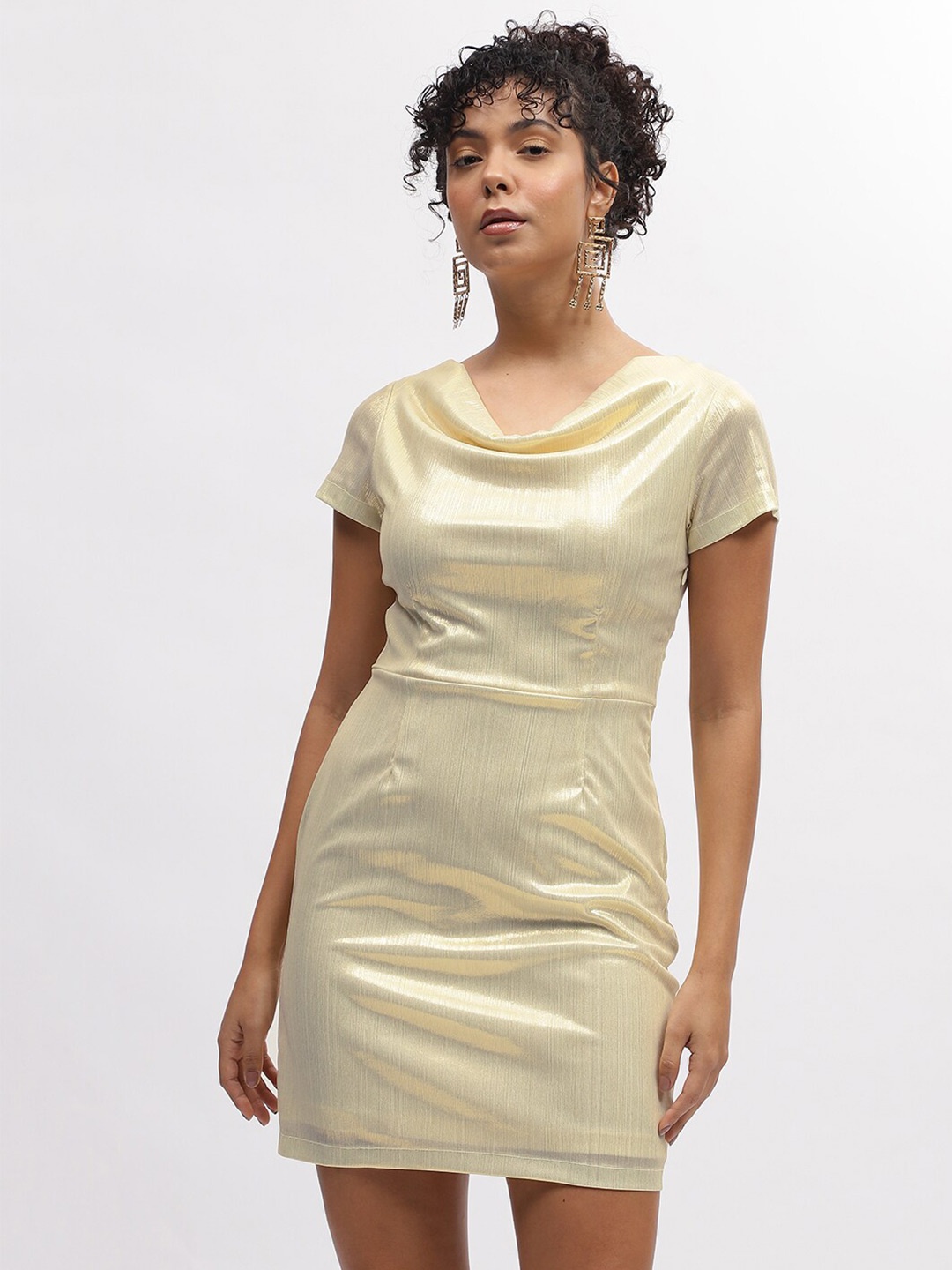 

CENTRESTAGE Cowl Neck Sleeveless Sheath Mini Dress, Yellow