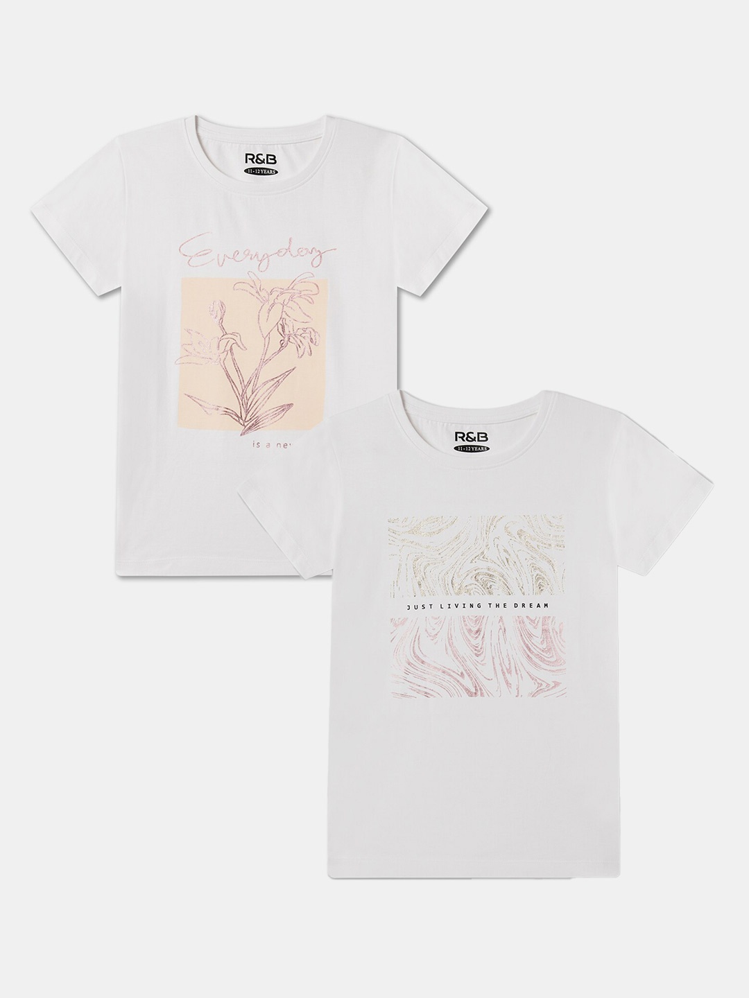 

R&B Girls Pack Of 2 Graphic Printed Cotton T-shirts, White