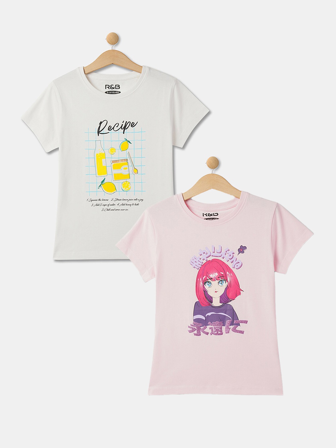 

R&B Girls Pack of 2 Typography Printed Cotton Round Neck T-shirts, Peach