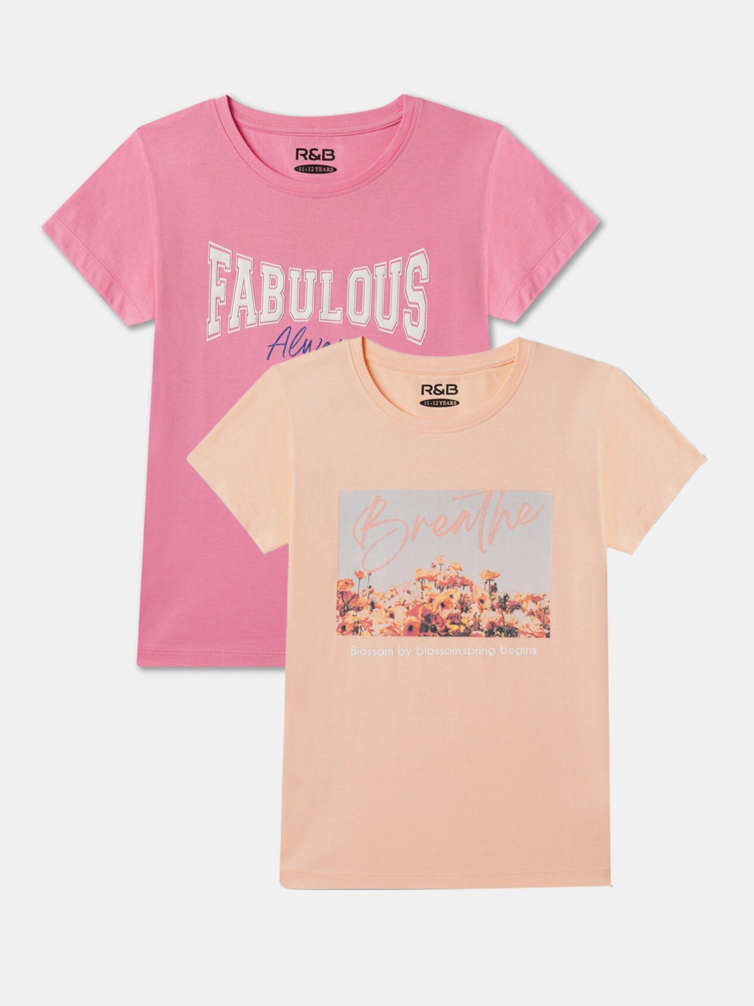 

R&B Girls Pack Of 2 Graphic Printed Cotton T-shirts, Pink