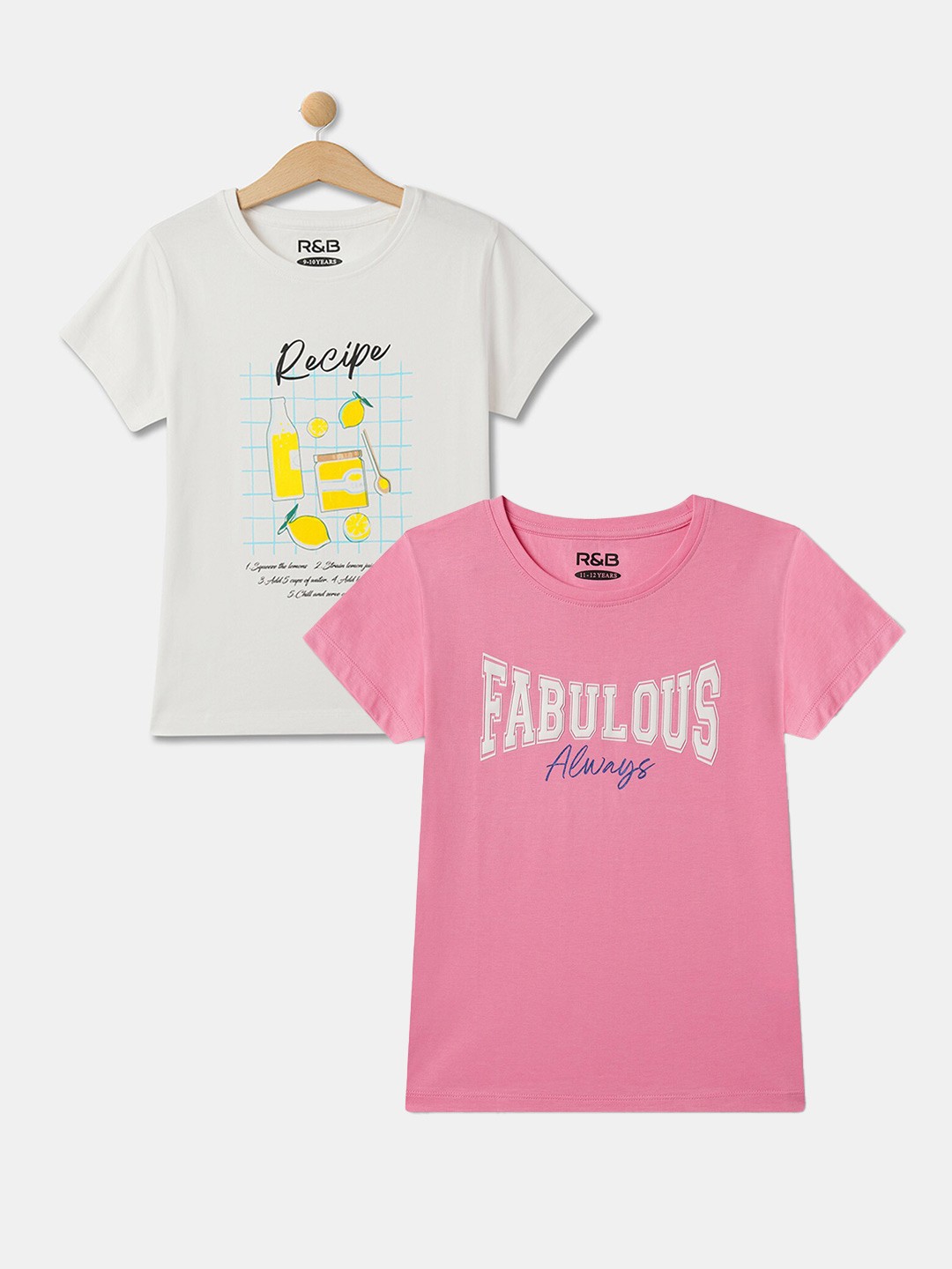 

R&B Girls Pack of 2 Typography Printed Cotton T-shirt, Pink