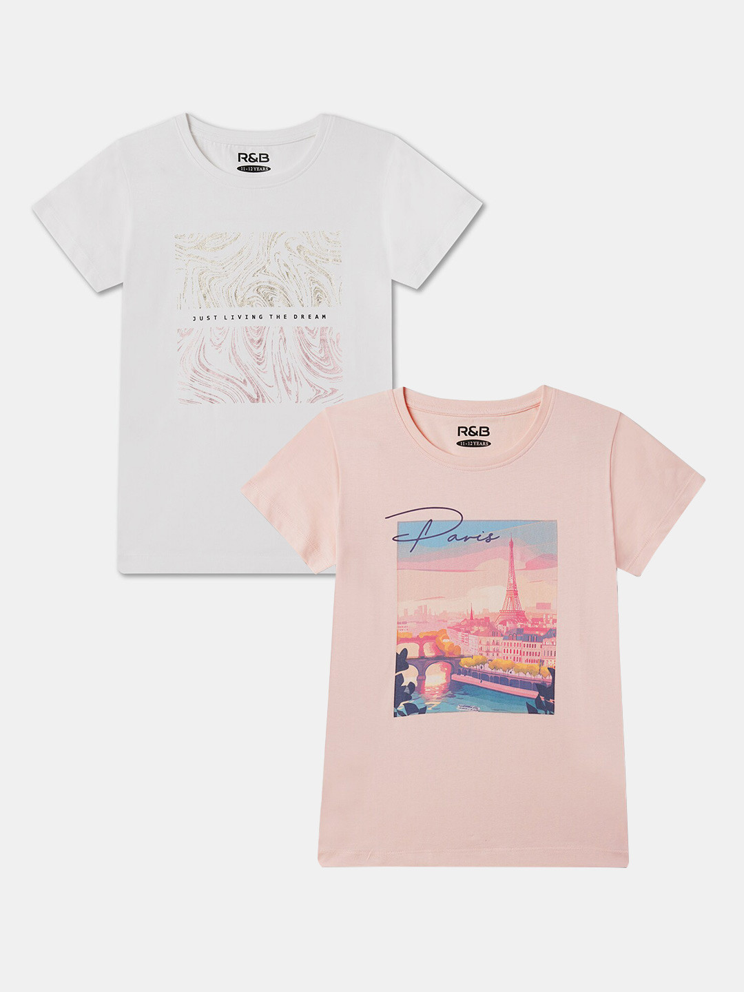 

R&B Girls Pack Of 2 Graphic Printed Cotton T-shirts, Pink