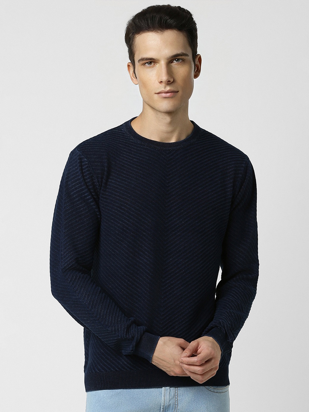 

Peter England Casuals Ribbed Sweater Cotton Pullover Sweater, Navy blue